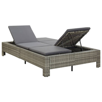 vidaXL Lettino Prendisole a 2 Posti con Cuscino in Polyrattan Grigio