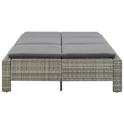 vidaXL Lettino Prendisole a 2 Posti con Cuscino in Polyrattan Grigio
