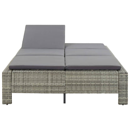 vidaXL Lettino Prendisole a 2 Posti con Cuscino in Polyrattan Grigio