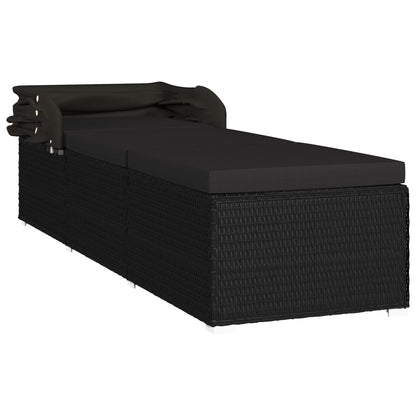 vidaXL Lettino Prendisole con Tettuccio e Cuscino in Polyrattan Nero