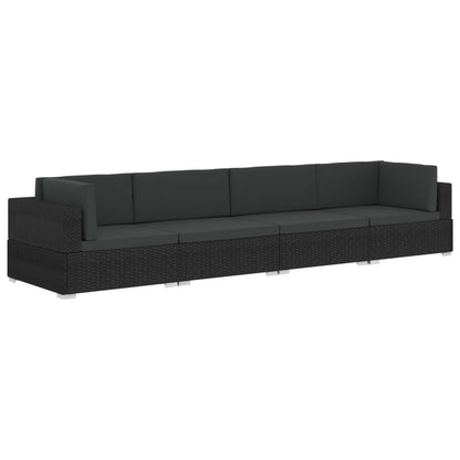 vidaXL Set Divani da Giardino 4 pz con Cuscini in Polyrattan Nero