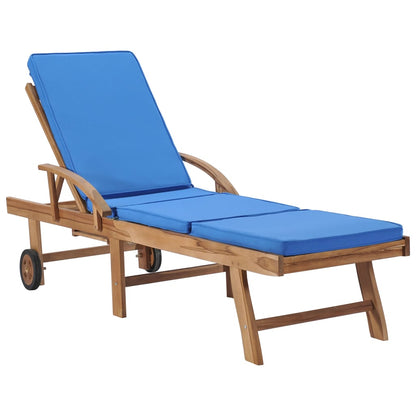 vidaXL Lettino Prendisole con Cuscino in Massello di Teak Blu