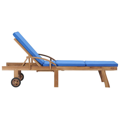 vidaXL Lettino Prendisole con Cuscino in Massello di Teak Blu