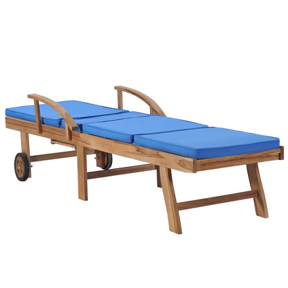 vidaXL Lettino Prendisole con Cuscino in Massello di Teak Blu