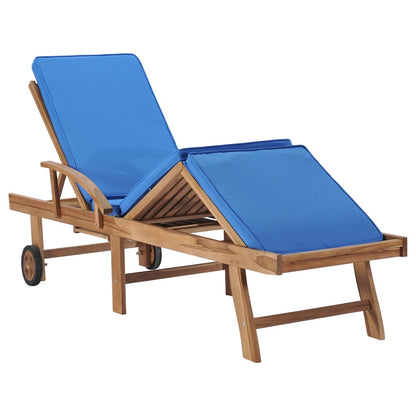 vidaXL Lettino Prendisole con Cuscino in Massello di Teak Blu