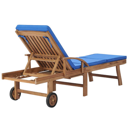 vidaXL Lettino Prendisole con Cuscino in Massello di Teak Blu
