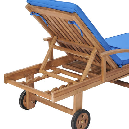 vidaXL Lettino Prendisole con Cuscino in Massello di Teak Blu