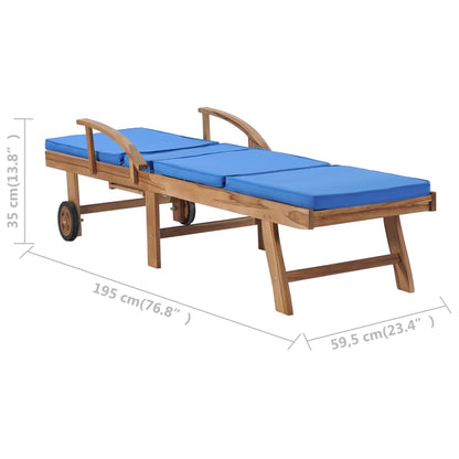 vidaXL Lettino Prendisole con Cuscino in Massello di Teak Blu