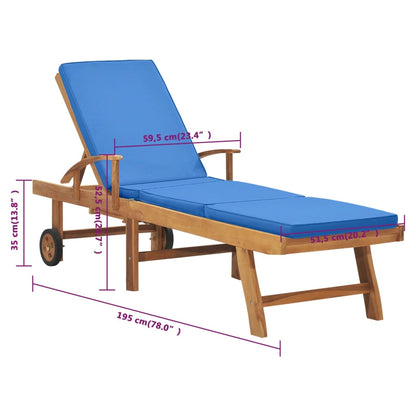 vidaXL Lettino Prendisole con Cuscino in Massello di Teak Blu