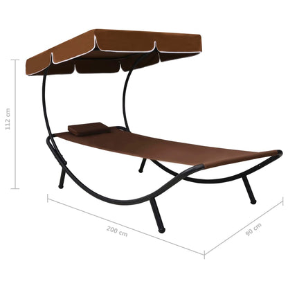 vidaXL Lettino da Esterno con Baldacchino e Cuscino Marrone