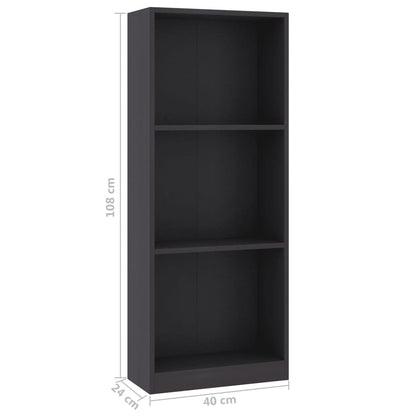 vidaXL Libreria a 3 Ripiani Grigia 40x24x109 cm in Legno Multistrato VIDAXL