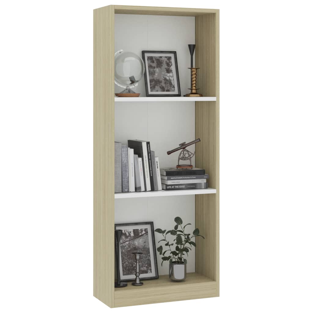 vidaXL Libreria a 3 Ripiani Bianco e Sonoma 40x24x109cm in Multistrato VIDAXL