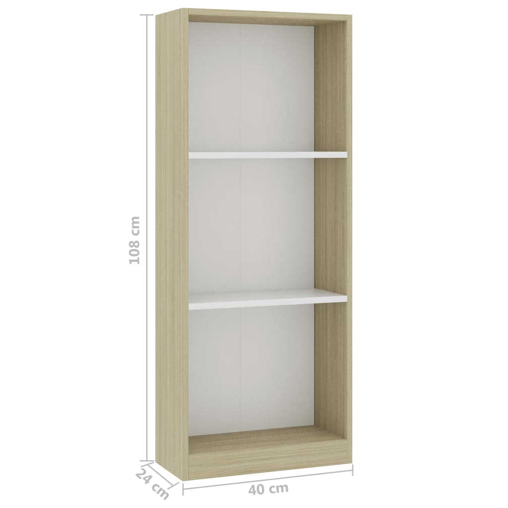 vidaXL Libreria a 3 Ripiani Bianco e Sonoma 40x24x109cm in Multistrato VIDAXL