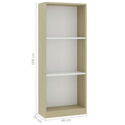 vidaXL Libreria a 3 Ripiani Bianco e Sonoma 40x24x109cm in Multistrato VIDAXL