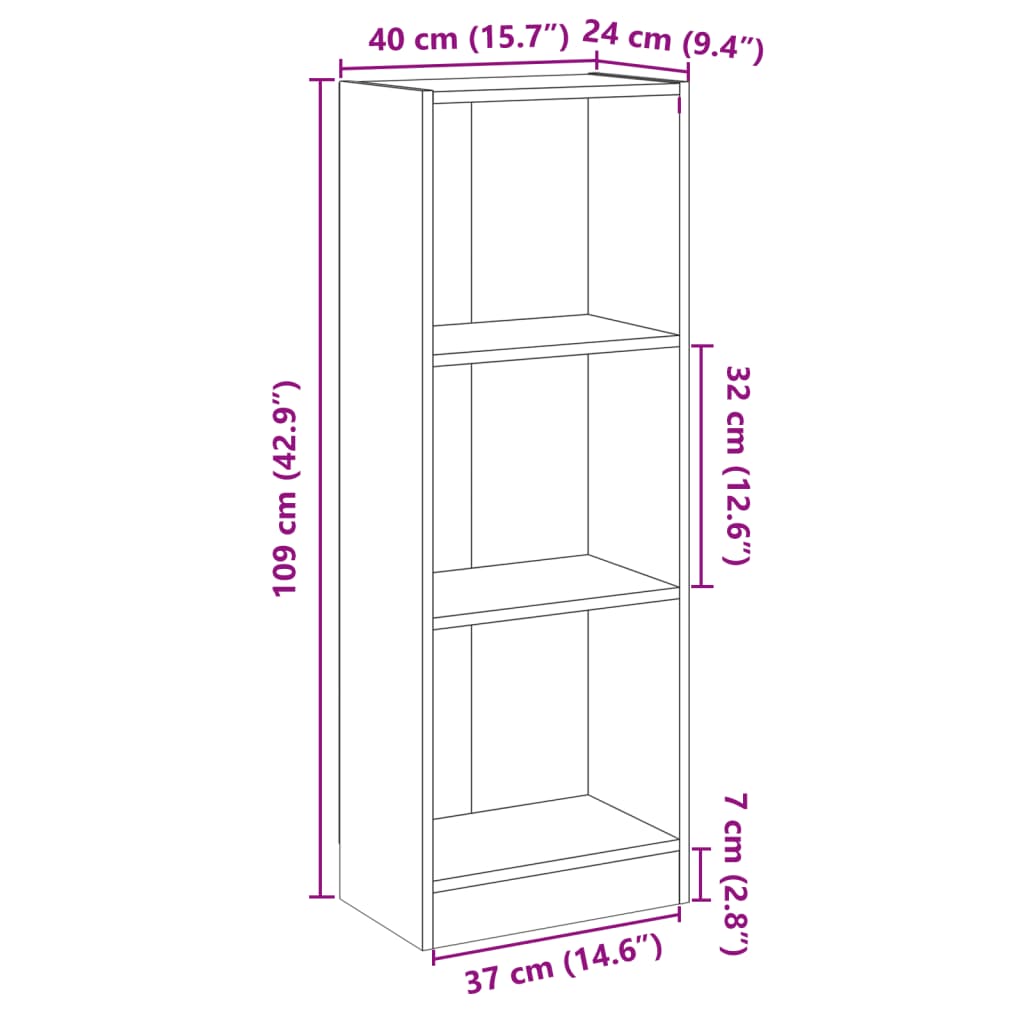 vidaXL Libreria a 3 Ripiani Bianco e Sonoma 40x24x109cm in Multistrato VIDAXL