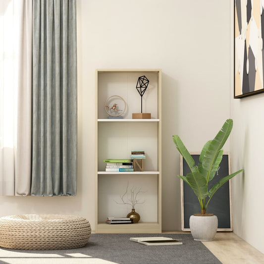 vidaXL Libreria a 3 Ripiani Bianco e Sonoma 40x24x109cm in Multistrato VIDAXL
