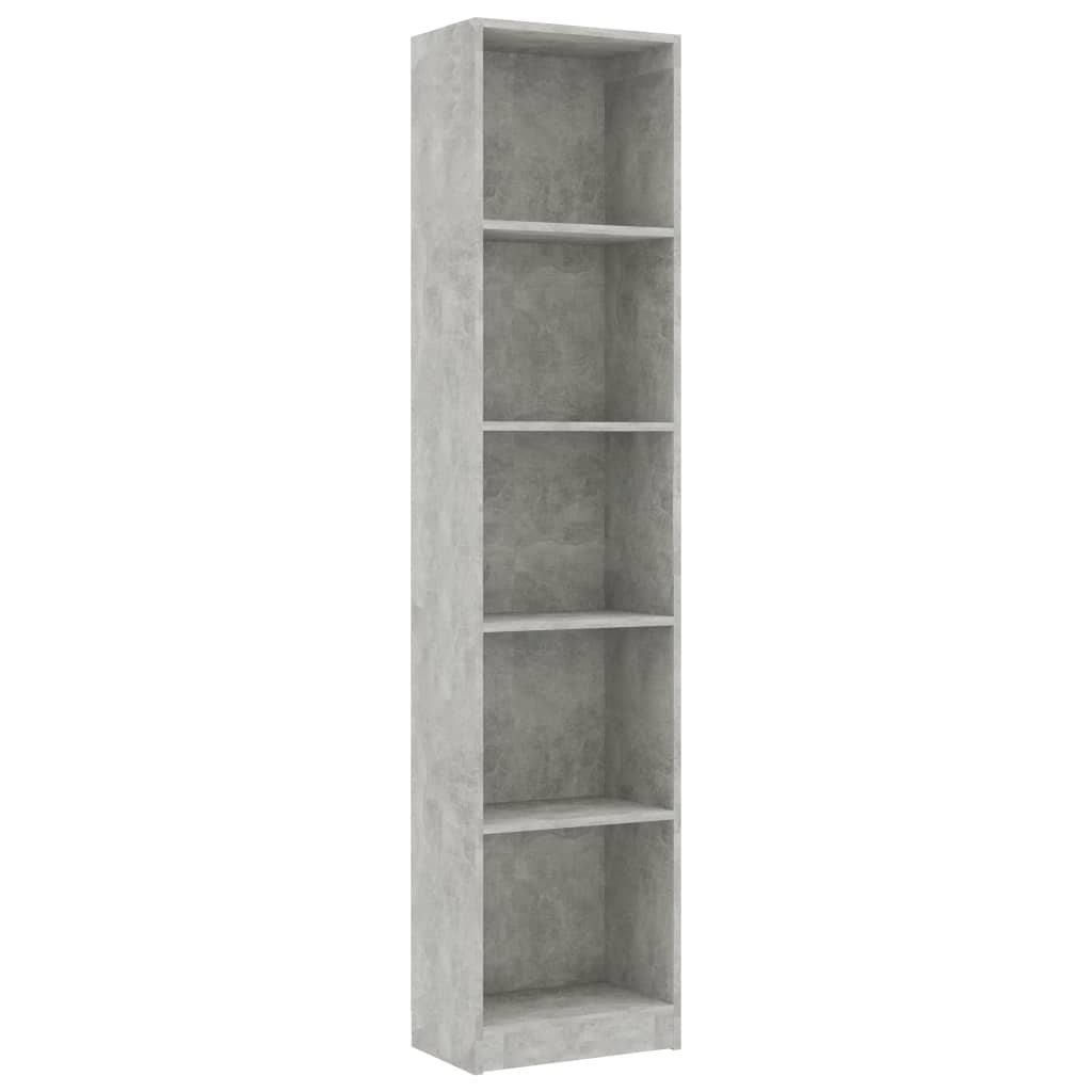 vidaXL Libreria 5 Ripiani Grigio Cemento 40x24x175cm Legno Multistrato