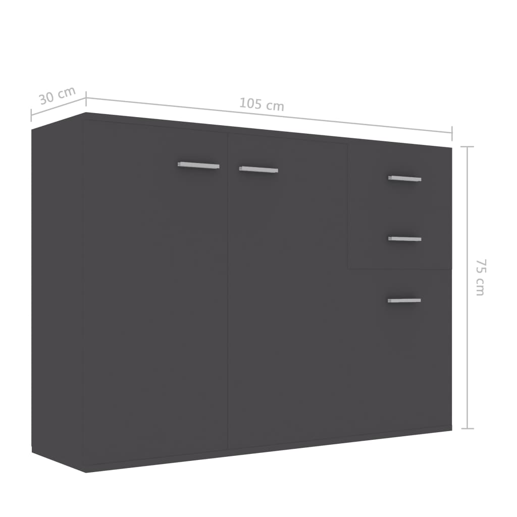 vidaXL Credenza Grigia 105x30x75 cm in Legno Multistrato