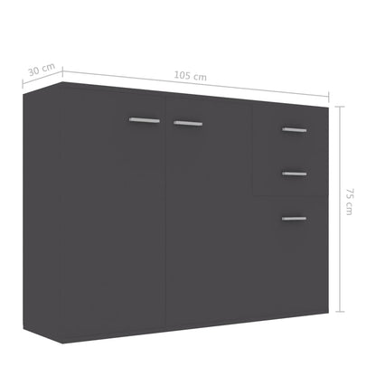vidaXL Credenza Grigia 105x30x75 cm in Legno Multistrato