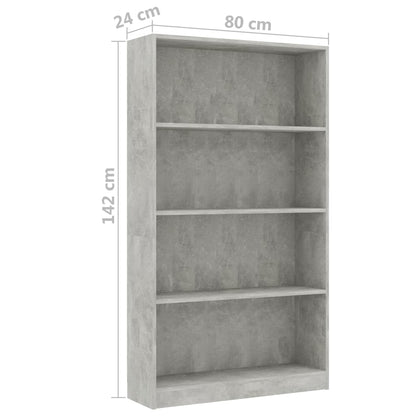 vidaXL Libreria 4 Ripiani Grigio Cemento 80x24x142cm Legno Multistrato