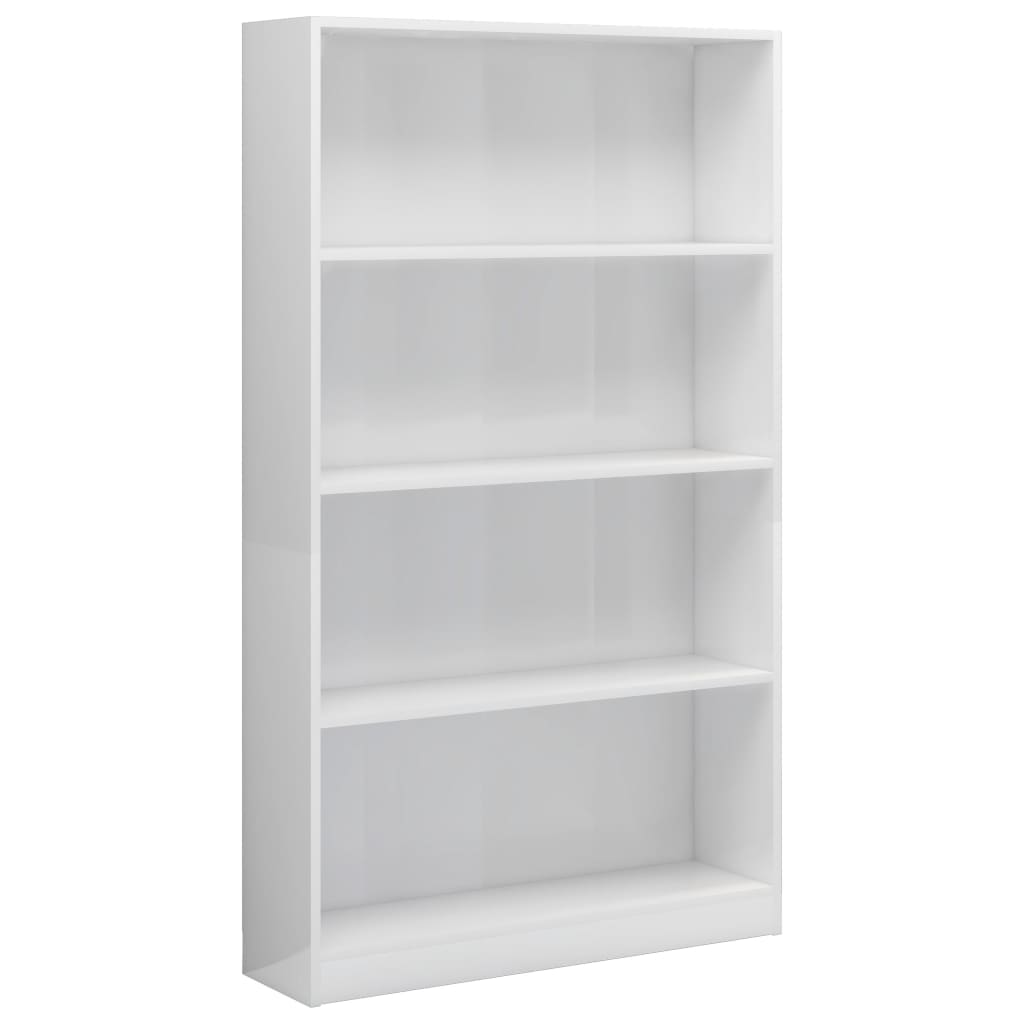 vidaXL Libreria 4 Ripiani Bianco Lucido 80x24x142 cm Legno Multistrato