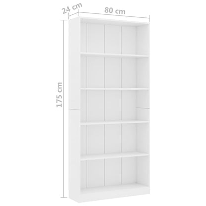 vidaXL Libreria a 5 Ripiani Bianca 80x24x175 cm in Legno Multistrato