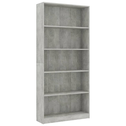 vidaXL Libreria 5 Ripiani Grigio Cemento 80x24x175cm Legno Multistrato VIDAXL