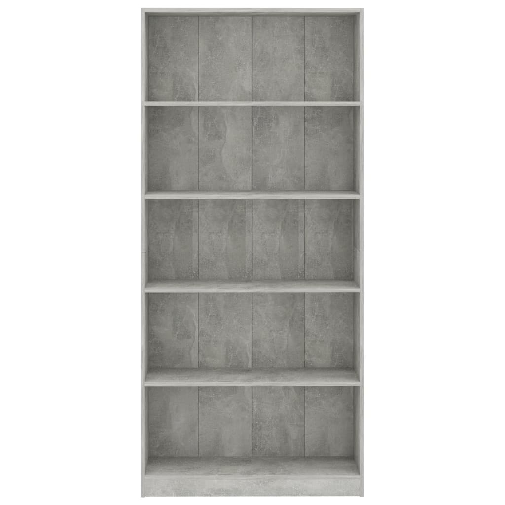 vidaXL Libreria 5 Ripiani Grigio Cemento 80x24x175cm Legno Multistrato VIDAXL