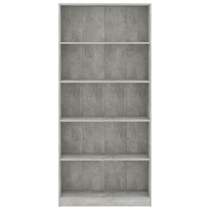 vidaXL Libreria 5 Ripiani Grigio Cemento 80x24x175cm Legno Multistrato VIDAXL