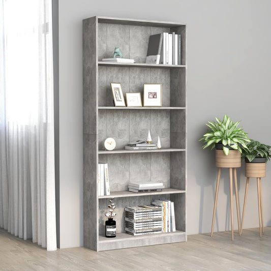vidaXL Libreria 5 Ripiani Grigio Cemento 80x24x175cm Legno Multistrato VIDAXL