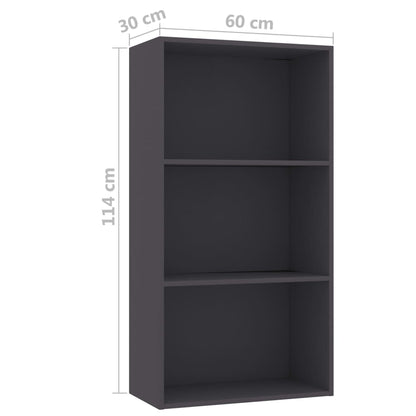 vidaXL Libreria a 3 Ripiani Grigia 60x30x114 cm in Legno Multistrato