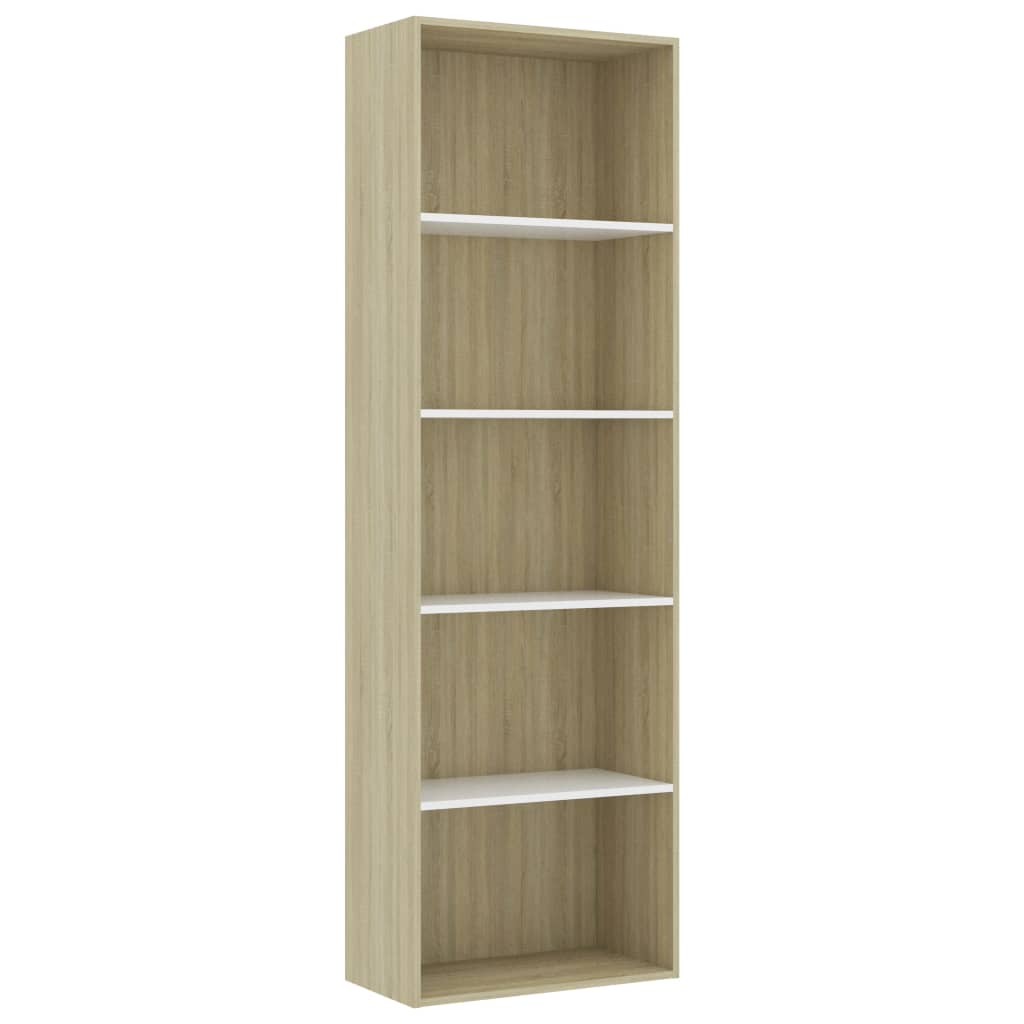 vidaXL Libreria 5 Ripiani Bianco Rovere Sonoma 60x30x189cm Multistrato