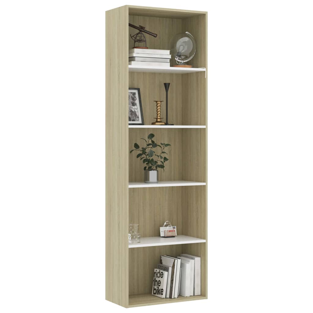 vidaXL Libreria 5 Ripiani Bianco Rovere Sonoma 60x30x189cm Multistrato