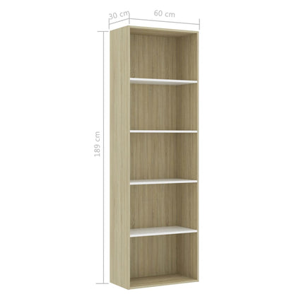 vidaXL Libreria 5 Ripiani Bianco Rovere Sonoma 60x30x189cm Multistrato