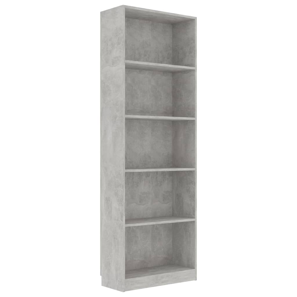 vidaXL Libreria 5 Ripiani Grigio Cemento 60x24x175cm Legno Multistrato