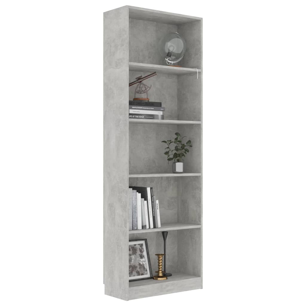 vidaXL Libreria 5 Ripiani Grigio Cemento 60x24x175cm Legno Multistrato