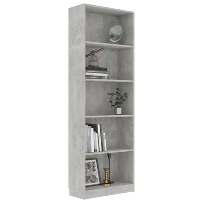 vidaXL Libreria 5 Ripiani Grigio Cemento 60x24x175cm Legno Multistrato