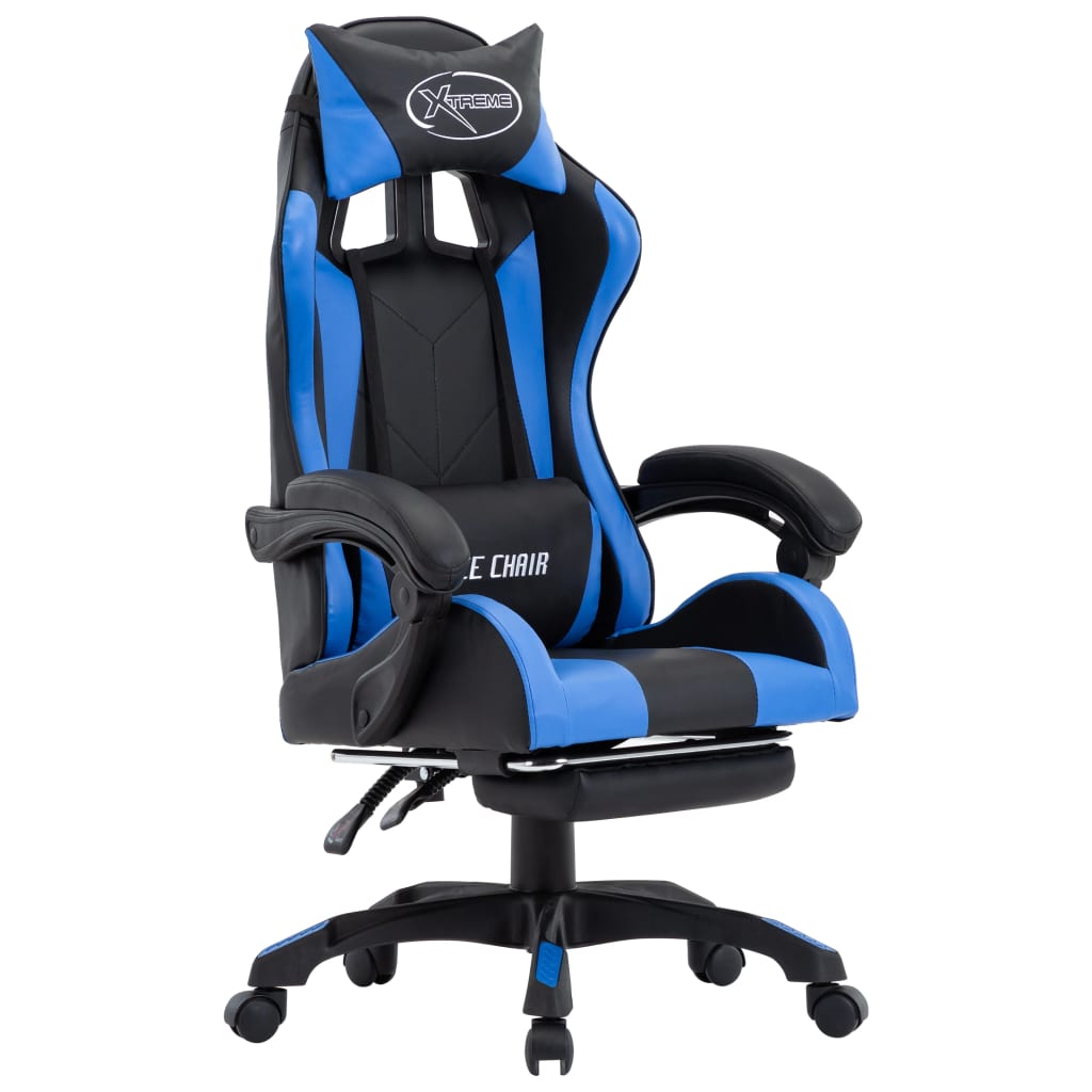 vidaXL Sedia da Gaming con Poggiapiedi Blu e Nera in Similpelle