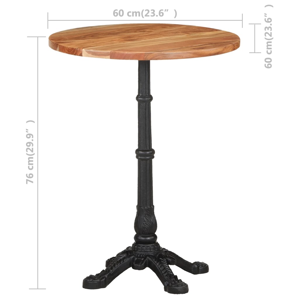 vidaXL Tavolino da Bistrot Ø60x76 cm in Legno Massello di Acacia