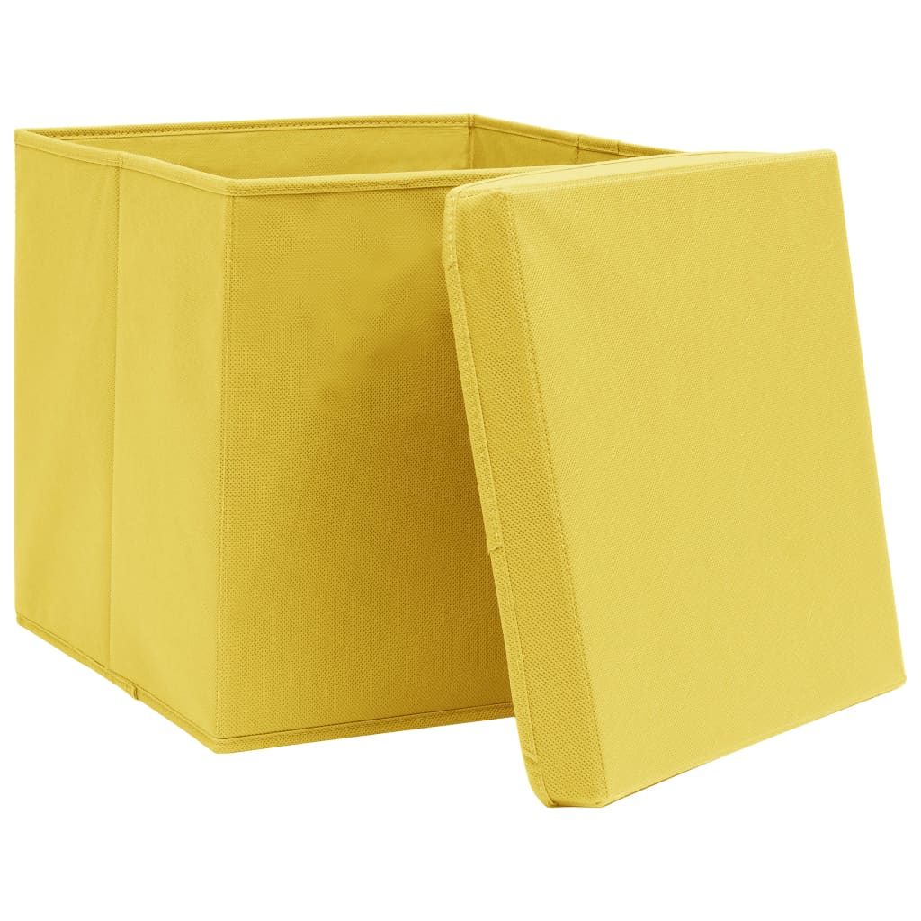 vidaXL Contenitori con Coperchi 4 pz 28x28x28 cm Giallo