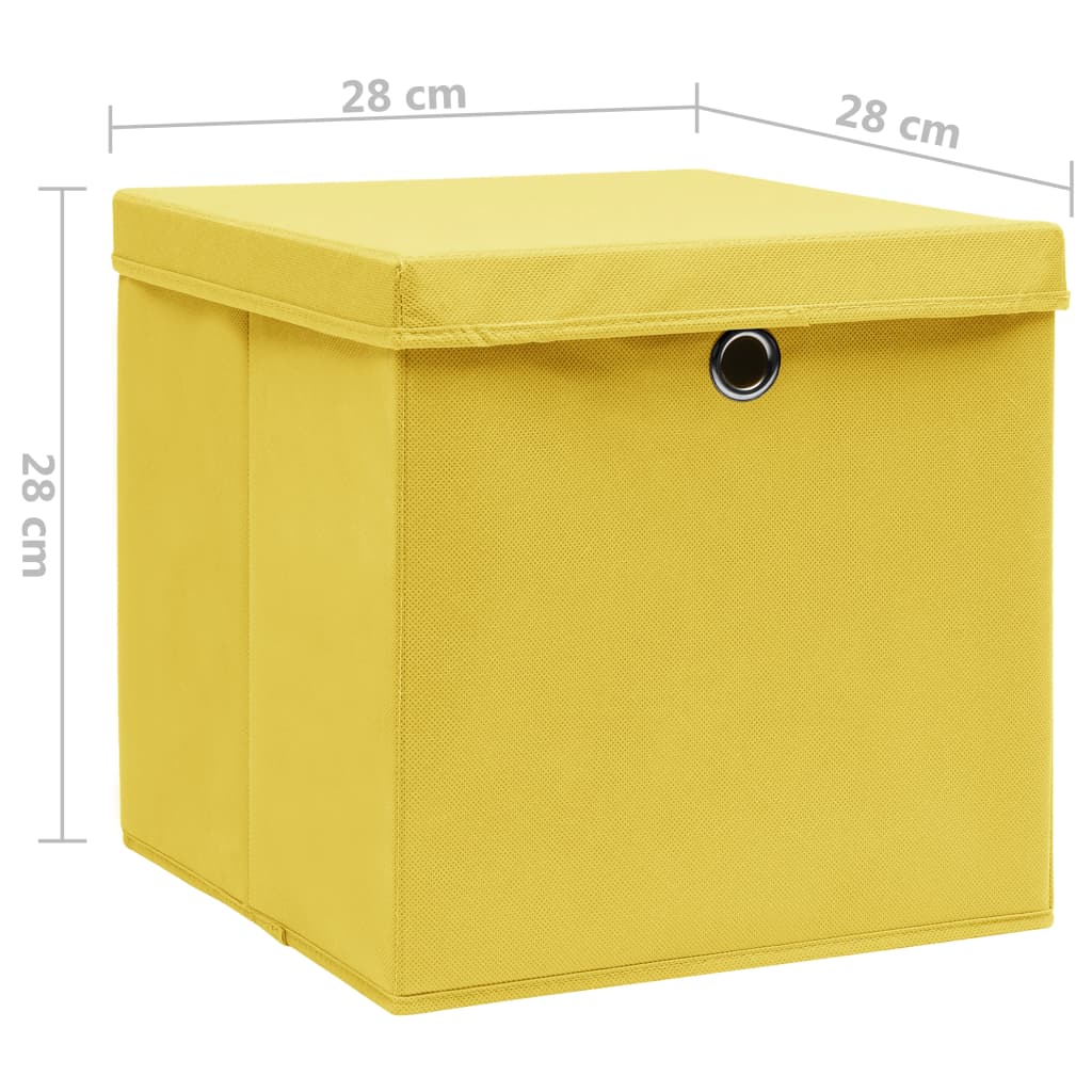 vidaXL Contenitori con Coperchi 4 pz 28x28x28 cm Giallo