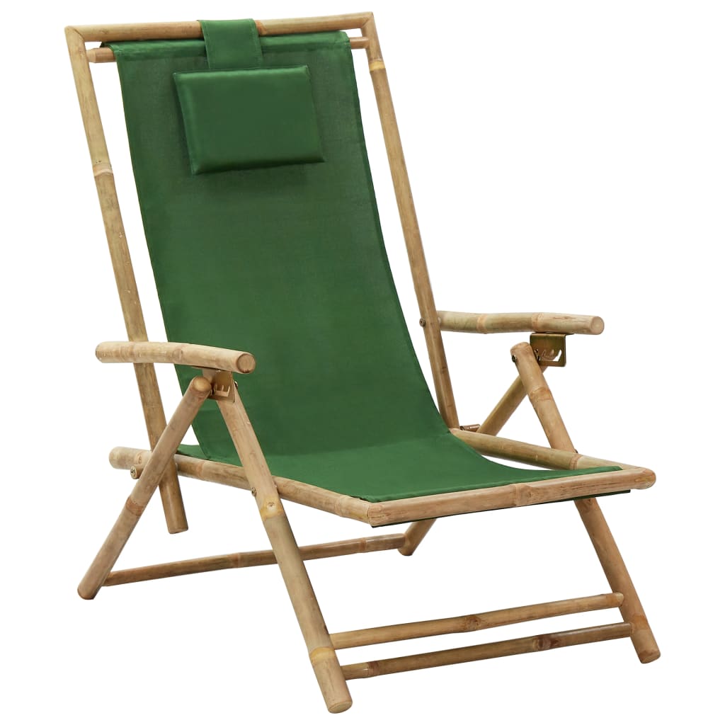vidaXL Sedia Relax Reclinabile Verde in Bambù e Tessuto