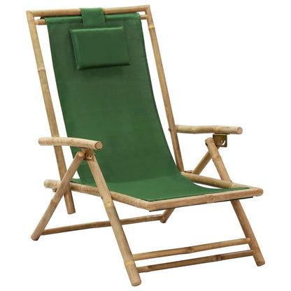 vidaXL Sedia Relax Reclinabile Verde in Bambù e Tessuto