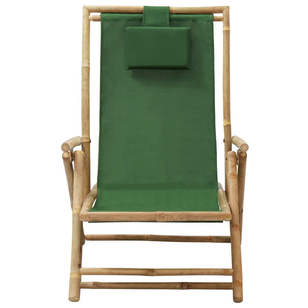 vidaXL Sedia Relax Reclinabile Verde in Bambù e Tessuto