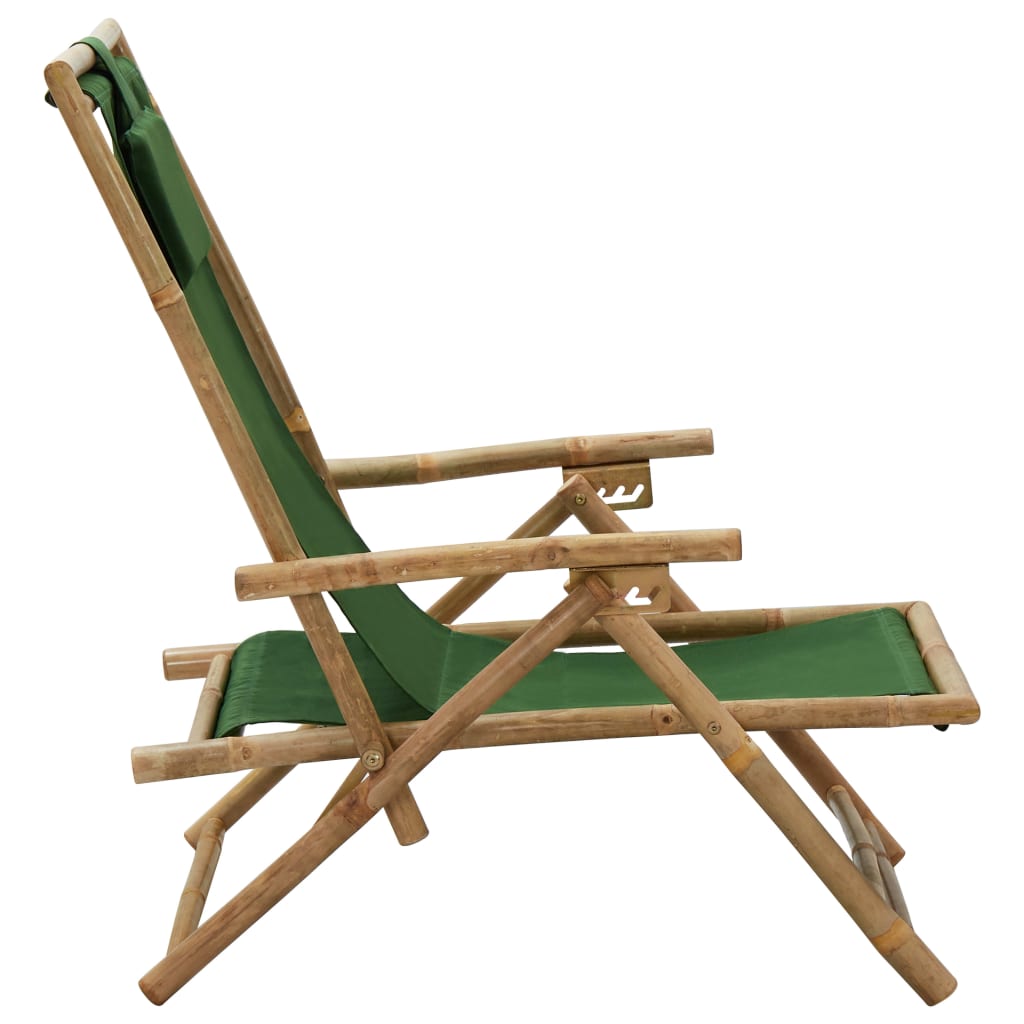 vidaXL Sedia Relax Reclinabile Verde in Bambù e Tessuto