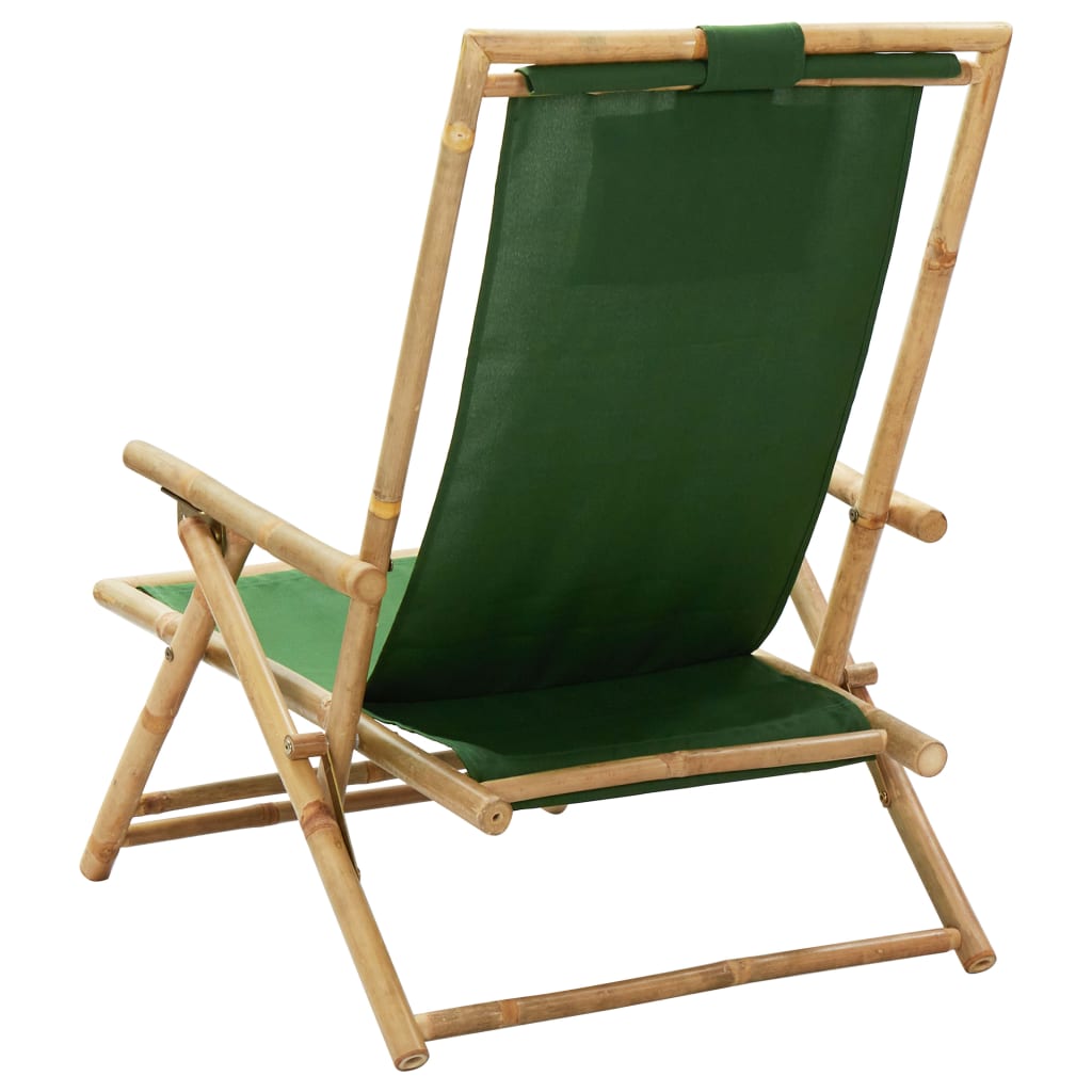 vidaXL Sedia Relax Reclinabile Verde in Bambù e Tessuto