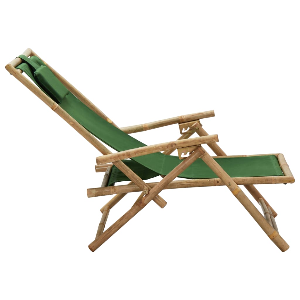 vidaXL Sedia Relax Reclinabile Verde in Bambù e Tessuto
