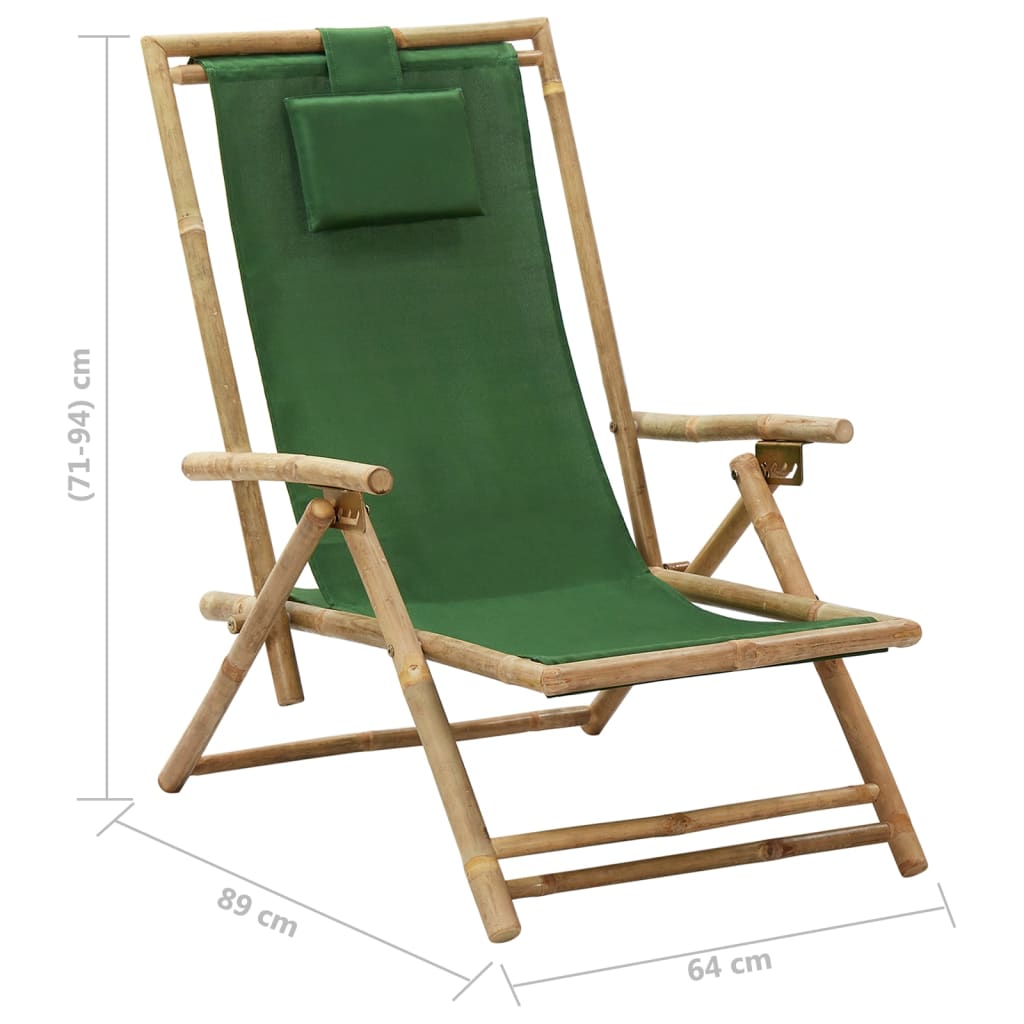 vidaXL Sedia Relax Reclinabile Verde in Bambù e Tessuto