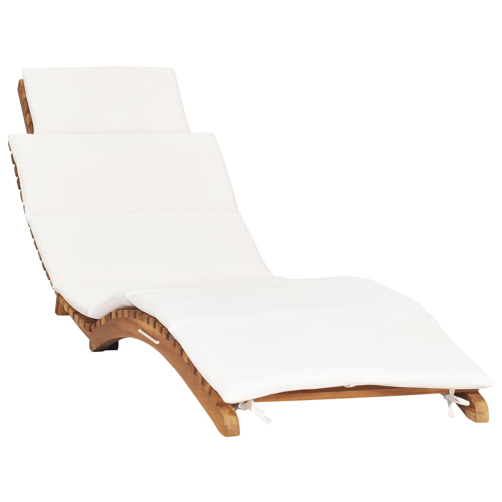 idaXL Lettino Prendisole Pieghevole con Cuscino Bianco Crema in Teak