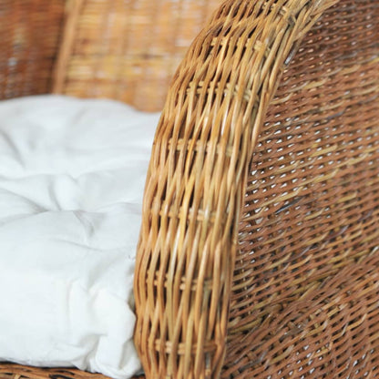 vidaXL Poltrona con Cuscino Marrone Chiaro in Rattan Naturale e Lino